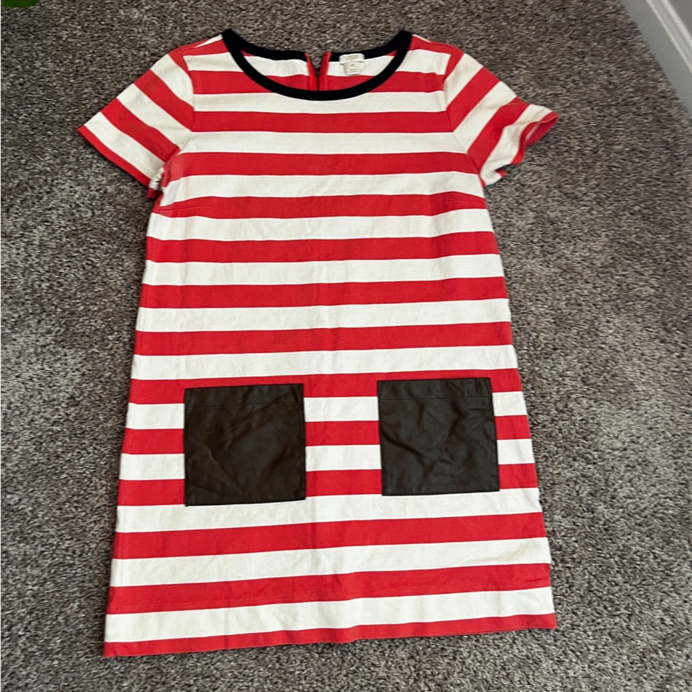 J Crew M Striped Dress With Leather Pockets